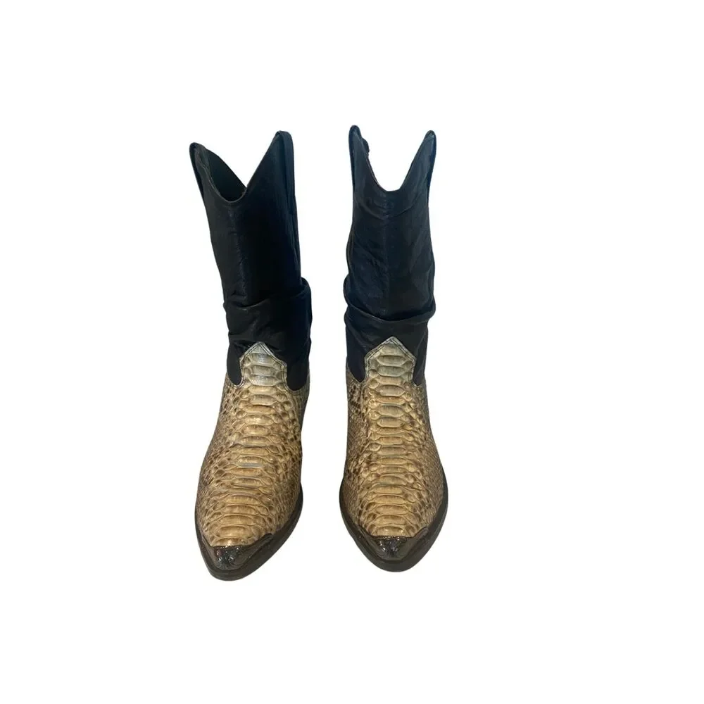 Vintage 1990s Exotic Loredo Snakeskin & Black Leather Cowboy Boots – Size 8D